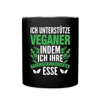 Veganer Vegetarier Essen Fleisch - Tasse einfarbig - Schwarz - Vorne