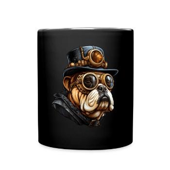 Steampunk Bulldog Hund - Tasse einfarbig - Schwarz - Vorne