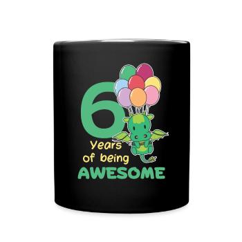 Drache zum 6. Geburtstag Kinder sechs Jahre alt - Tasse einfarbig - Schwarz - Vorne