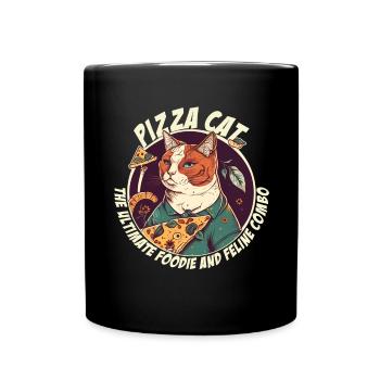 Chat avec des tranches de pizza - Mug uni - noir - Devant