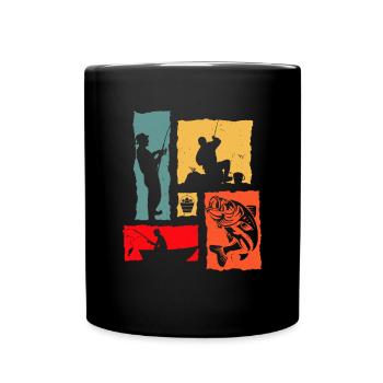 Fisherman Retro Boat Fishing Fish Fishing Rod - Full Colour Mug - black - Front