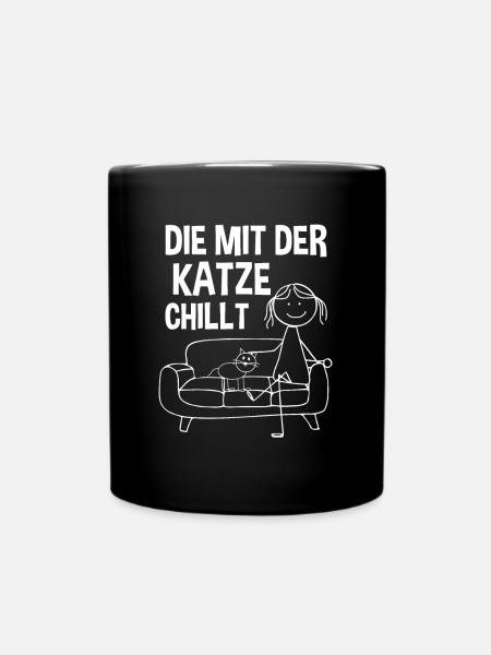 Die mit der Katze chillt - Tasse einfarbig - Schwarz