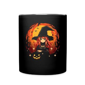 Anime Halloween Kawaii Süßes oder Saures Gruseliger Manga - Tasse einfarbig - Schwarz - Vorne