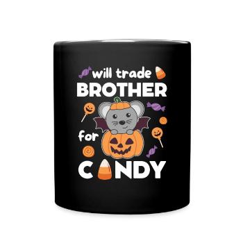 Mouse Halloween swap brother for sweets - Full Colour Mug - black - Front