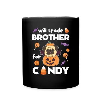 Pug Halloween swap brother for sweets - Full Colour Mug - black - Front