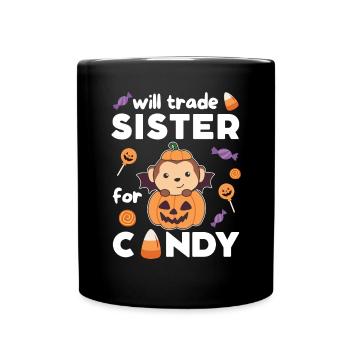 Monkey Halloween swap sister for sweets - Full Colour Mug - black - Front