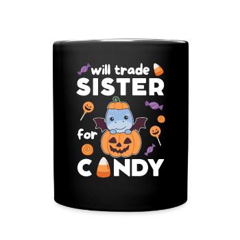 Dino Halloween swap sister for sweets - Full Colour Mug - black - Front