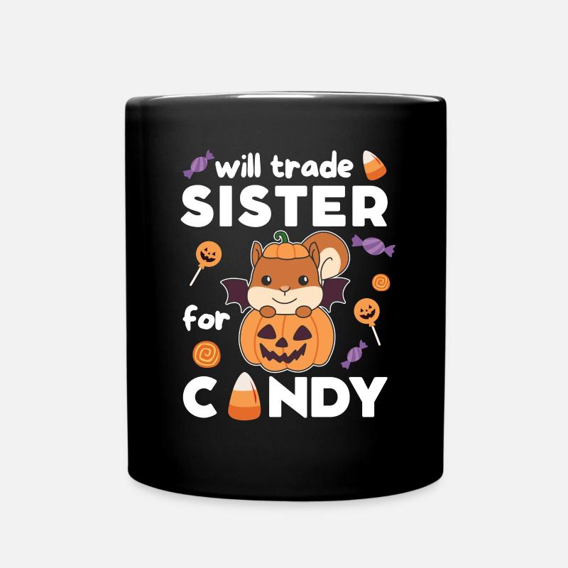 Eichhörnchen Halloween tausche Schwester für Süßes - Tasse einfarbig - Schwarz