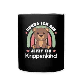 Hurra Ich Bin Jetzt Ein Krippenkind Bär - Tasse einfarbig - Schwarz - Vorne