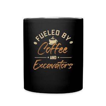 Fueled by Coffee and Excavators duty cycle crawler crane - Full Colour Mug - black - Front