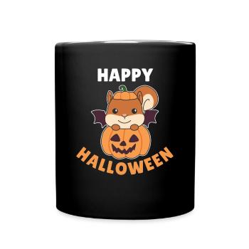 Squirrel Happy Halloween Pumpkin Bat - Full Colour Mug - black - Front
