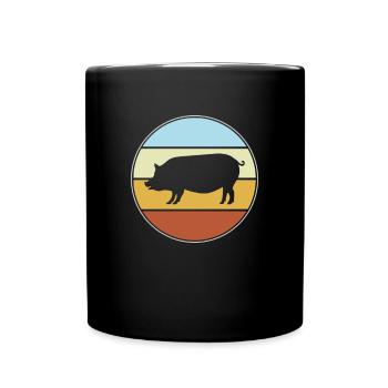 Schwein Retro - Tasse einfarbig - Schwarz - Vorne