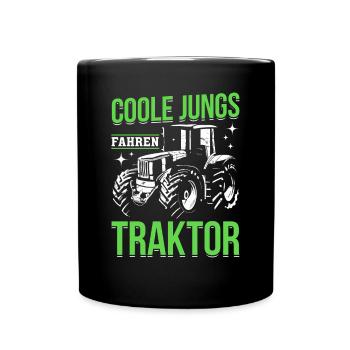 Coole Jungs fahren Traktor für jeden Traktorfan - Tasse einfarbig - Schwarz - Vorne