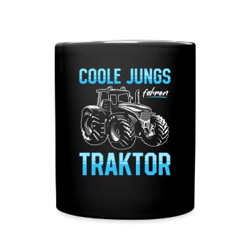 Coole Jungs fahren Traktor für jeden Traktorfan - Tasse einfarbig - Schwarz - Vorne