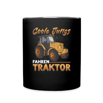 Coole Jungs fahren Traktor für jeden Traktorfan - Tasse einfarbig - Schwarz - Vorne