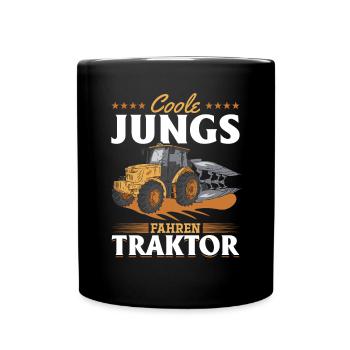 Coole Jungs fahren Traktor für jeden Traktorfan - Tasse einfarbig - Schwarz - Vorne
