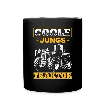 Coole Jungs fahren Traktor für jeden Traktorfan - Tasse einfarbig - Schwarz - Vorne