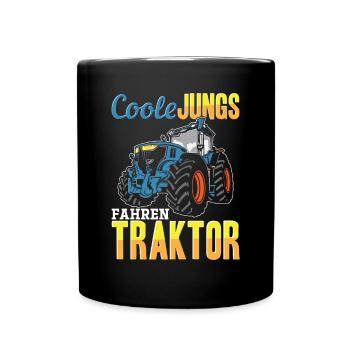 Coole Jungs fahren Traktor für jeden Traktorfan - Tasse einfarbig - Schwarz - Vorne