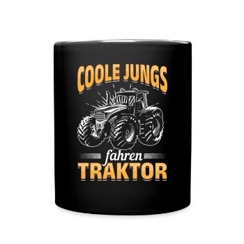 Coole Jungs fahren Traktor für jeden Traktorfan - Tasse einfarbig - Schwarz - Vorne