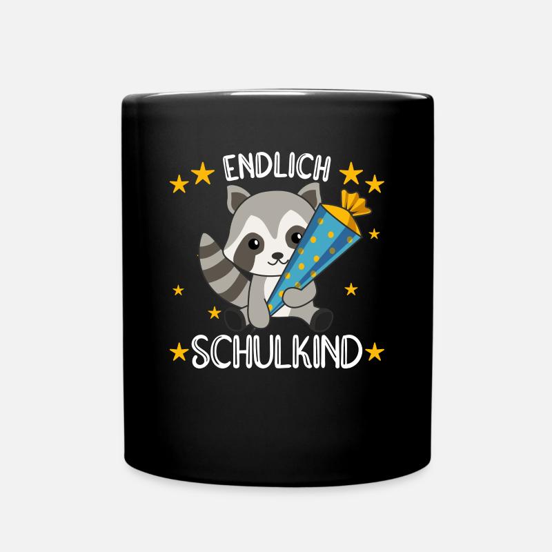 endlich Schulkind Einschulung Schule Waschbär - Tasse einfarbig - Schwarz