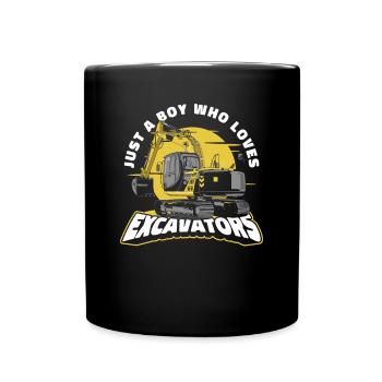 Just A Boy Who Loves Excavators Duty cycle crawler crane - Full Colour Mug - black - Front