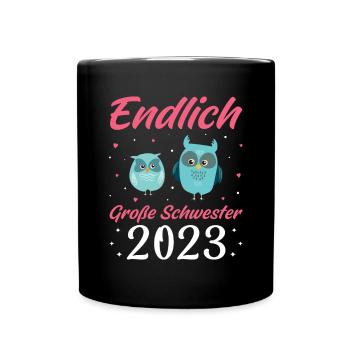 Große Schwester 2023 Geschenk - Tasse einfarbig - Schwarz - Vorne