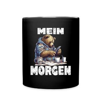 Mein Morgen Bär Zeitung Lesen - Tasse einfarbig - Schwarz - Vorne