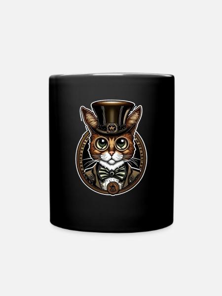 Steampunk Cat 02 - Full Colour Mug - black
