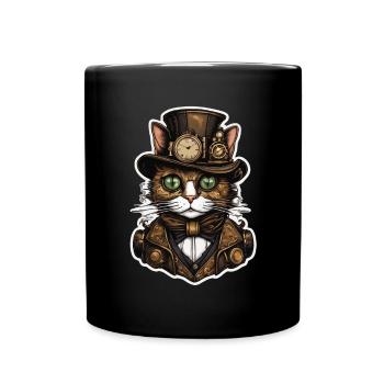 Steampunk Cat 01 - Full Colour Mug - black - Front