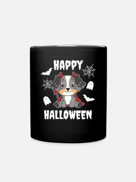 Australian Shepherd Happy Halloween Teufel - Tasse einfarbig - Schwarz