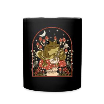 Cottagecore Aesthetic Frog Mushroom Moon - Full Colour Mug - black - Front