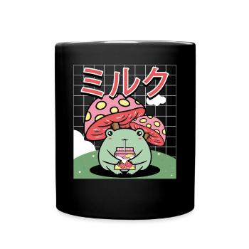 Cottagecore Aesthetic Japanese Kawaii Frog - Full Colour Mug - black - Front