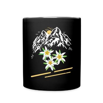 The Mountains and Alps with Edelweiss Flowers Outdoor - Full Colour Mug - black - Front