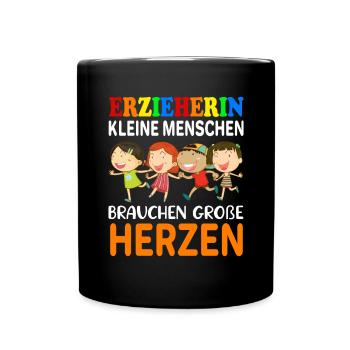 Erzieherin kleine Menschen brauchen große Herzen - Tasse einfarbig - Schwarz - Vorne