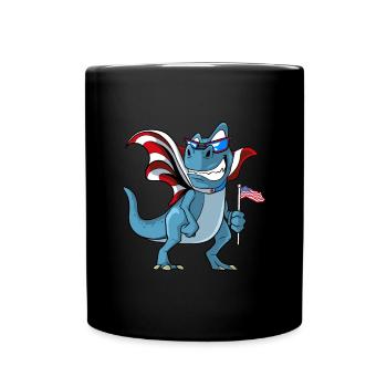 Mignon dinosaure drapeau américain - Mug uni - noir - Devant