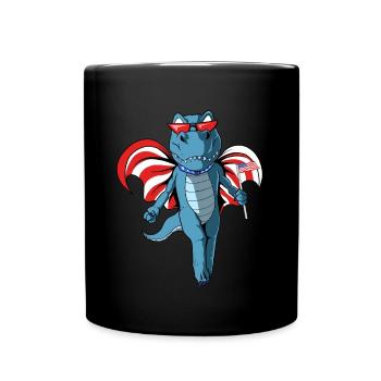 Mignon dinosaure drapeau américain - Mug uni - noir - Devant