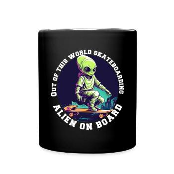 Alien auf Skateboard mit Schriftzug - Tasse einfarbig - Schwarz - Vorne