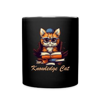Katze mit vielen Büchern und Schriftzug - Tasse einfarbig - Schwarz - Vorne