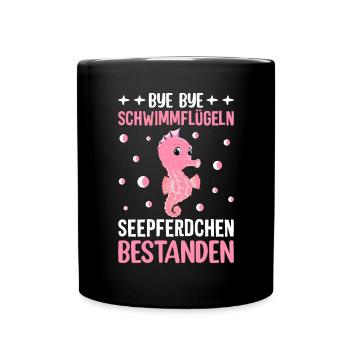 Schwimmflügel Schwimmabzeichen Seepferdchen - Tasse einfarbig - Schwarz - Vorne