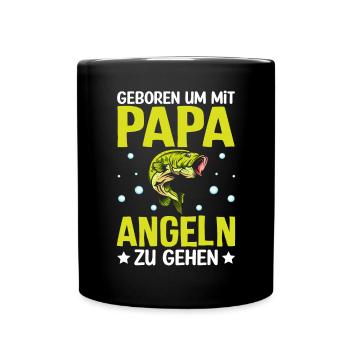 Papa Angeln Kinder - Tasse einfarbig - Schwarz - Vorne