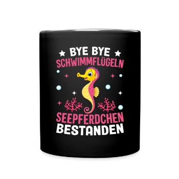 Schwimmabzeichen Seepferdchen bestanden - Tasse einfarbig - Schwarz - Vorne
