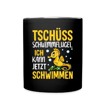 Schwimmflügel Schwimmabzeichen Seepferdchen - Tasse einfarbig - Schwarz - Vorne