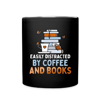 Facilement distrait par le café et les livres - Mug uni - noir - Devant