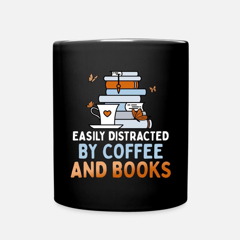 Facilement distrait par le café et les livres - Mug uni - noir