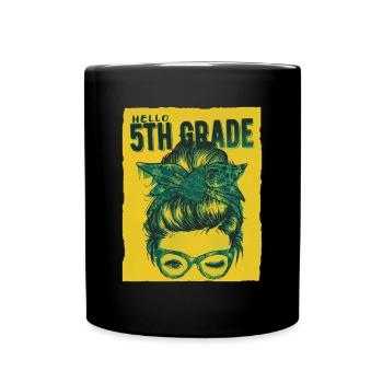 Hallo 5. Klasse Unordentliche Brötchen Mädchen Süßes Herz Zurück - Tasse einfarbig - Schwarz - Vorne
