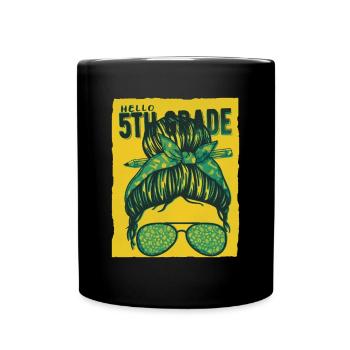 Hallo 5. Klasse Unordentliche Brötchen Mädchen Süßes Herz Zurück - Tasse einfarbig - Schwarz - Vorne
