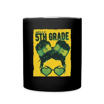 Hallo 5. Klasse Unordentliche Brötchen Mädchen Süßes Herz Zurück - Tasse einfarbig - Schwarz - Vorne
