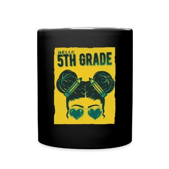 Bonjour 5th Grade Messy Bun Girls Cute Heart Back - Mug uni - noir - Devant