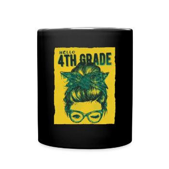 Hello 4th Grade Messy Bun Girls Cute Heart Back - Full Colour Mug - black - Front
