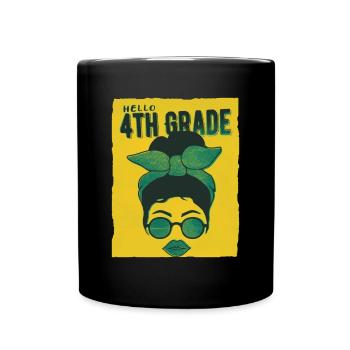 Hello 4th Grade Messy Bun Girls Cute Heart Back - Full Colour Mug - black - Front